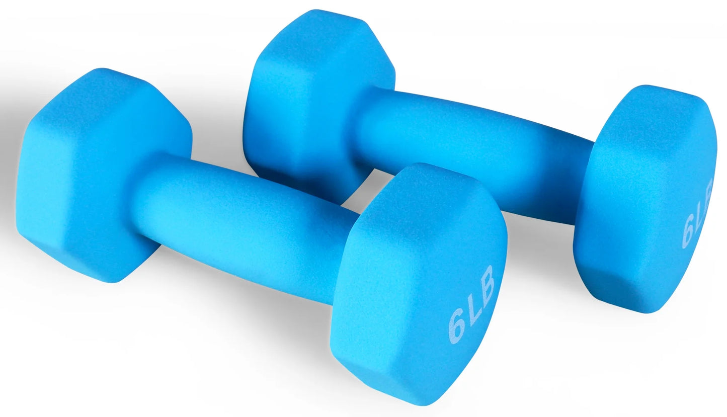 All-Purpose Neoprene Dumbbells, 6 Lb Pair, Blue, Hex Shape for Strength Training