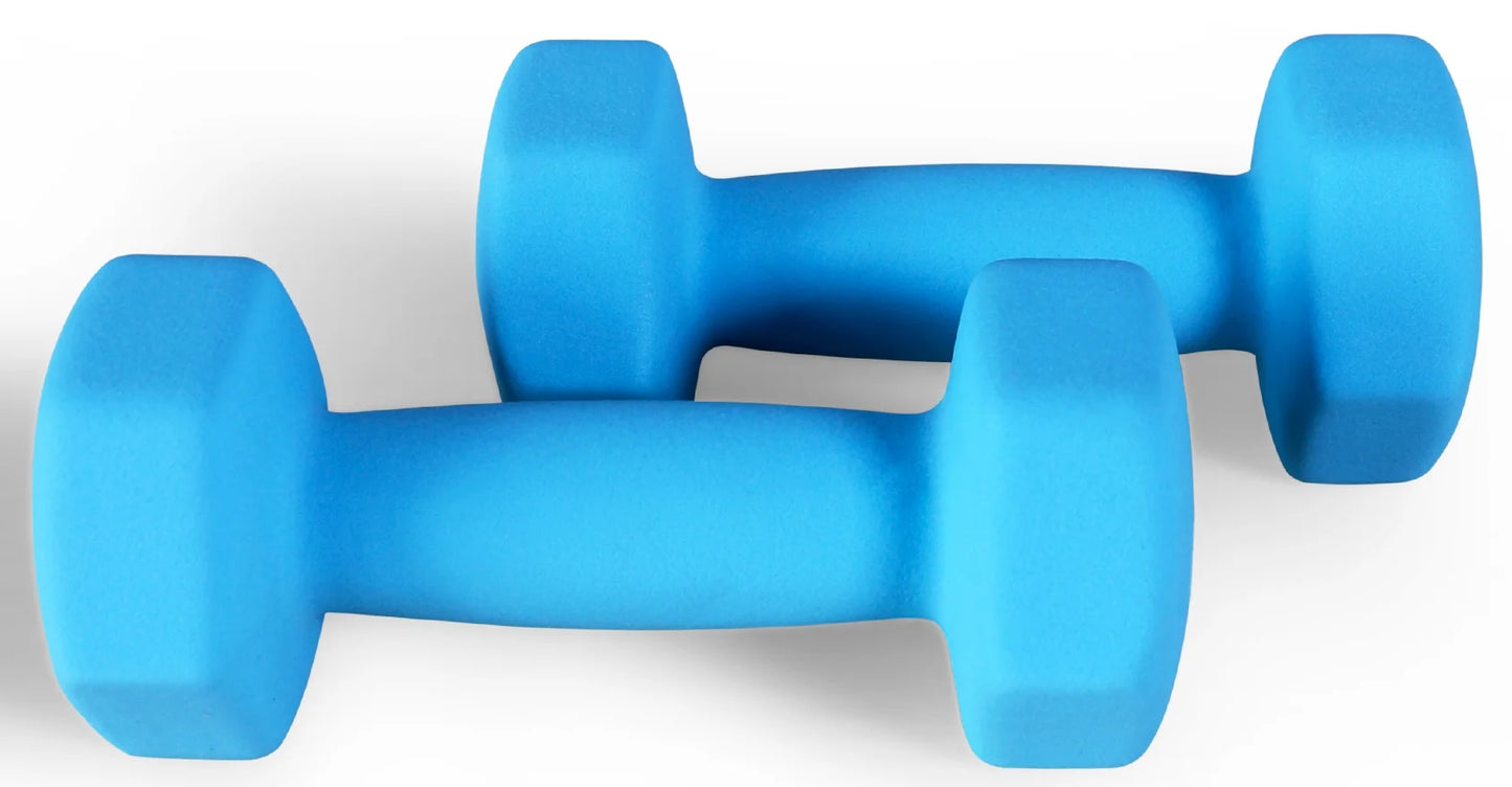 All-Purpose Neoprene Dumbbells, 6 Lb Pair, Blue, Hex Shape for Strength Training
