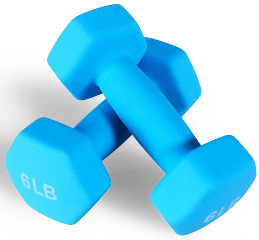 All-Purpose Neoprene Dumbbells, 6 Lb Pair, Blue, Hex Shape for Strength Training